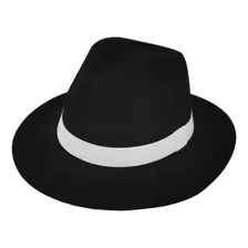 Chapéu Fedora Preto Com Fita Branca Vintage Elegante Clássic