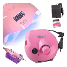 Motor Lixa Elétrica 45000rpm + Cabine Sun 5 48w Led/uv Cor Rosa Voltagem 110v/220v (bivolt