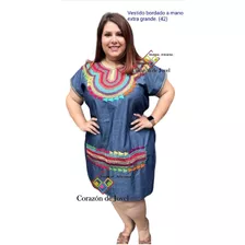 Vestidos De Mezclilla Bordados A Mano/xl (42)/artesanales