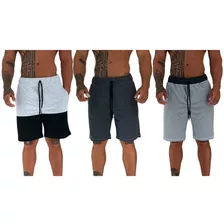 Kit 3 Bermudas Moletom Masculina Estampadas Short Academia