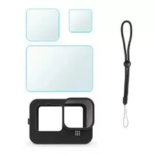 Kit Case De Proteção Silicone + Película Vidro Gopro Hero 9