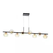 Lustre Moderno Para Sala - Preto E Cobre 8 Globos Cor Âmbar