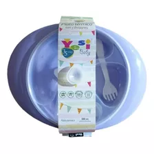 Plato Térmico Para Bebés Con Ventosas Y Cubiertos Yesi Color Violeta