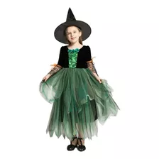 Disfraz Bruja Niña Halloween Vestido Y Gorro 