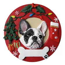 Bulldog Frances Navidad Ornamento Blanco Y Negro Corona En F