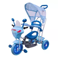 Triciclo Motoca Azul Capota Pelal Passeiro Haste De Empurrar