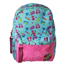 Bolso Mochila Trolls World Tour Escolar Kids Suave Color Celeste