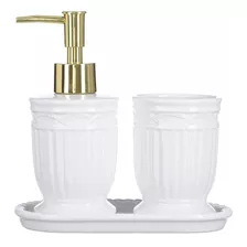 Kit Banheiro Lavabo Conjunto + Bandeja 3 Peças Greece / Gold