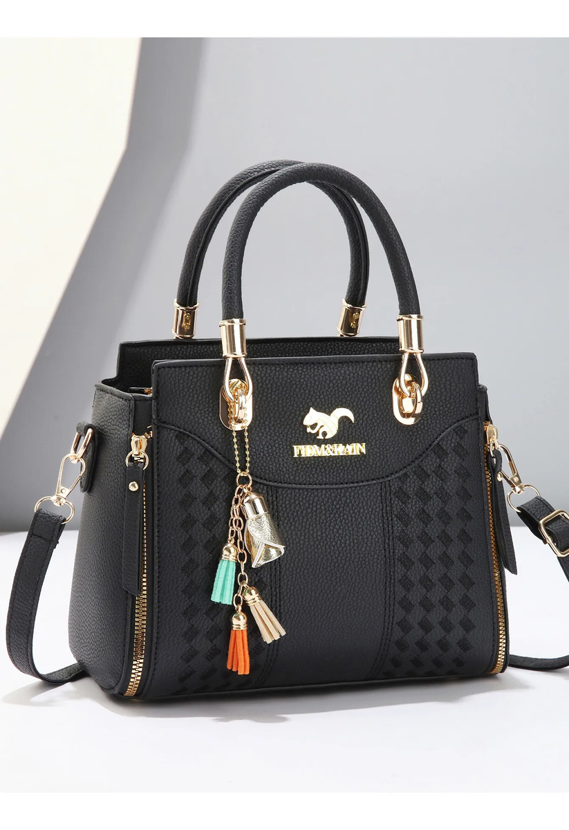 A Bolsa De Hombro Mujer Con Borla Decorativa Negro
