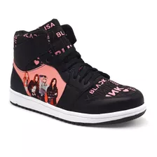 Tenis Rosa Y Negro Blackpink Whistle K-pop Bota Hitop