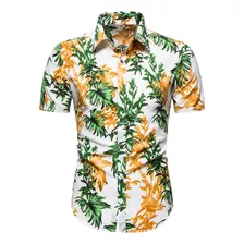 Camisa Manga Slimfitcorta Hawaiana Con Estampado Para Hombre
