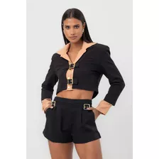 Blazer Cropped Regulável Preto Labrava