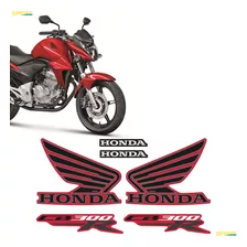 Kit Adesivos Honda Cb 300r 2013 Moto Vermelha Emblemas Asa