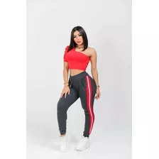 Calça Legging Feminina Ribana Com Listra Lateral E Bolso