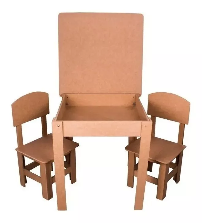 Kit Conjunto Mesa Infantil Em Madeira Com 2 Cadeiras Mdf Cru