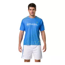 Camiseta Elite Brasil Letter Masculino Plus Size - Azul