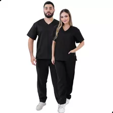 Pijama Cirúrgico Preto Não Amassa Seca Rápido Masc Feminino
