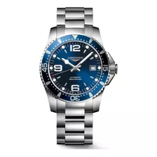 Relógio De Pulso Longines Hydroconquest 41mm L3.742.4 Com Corpo Prateado, Analógico, Fundo Azul, Com Correia De Aço Inoxidável Cor Prateado, Agulhas Cor Prateado, Branco E Vermelho, Subdials De Cor 