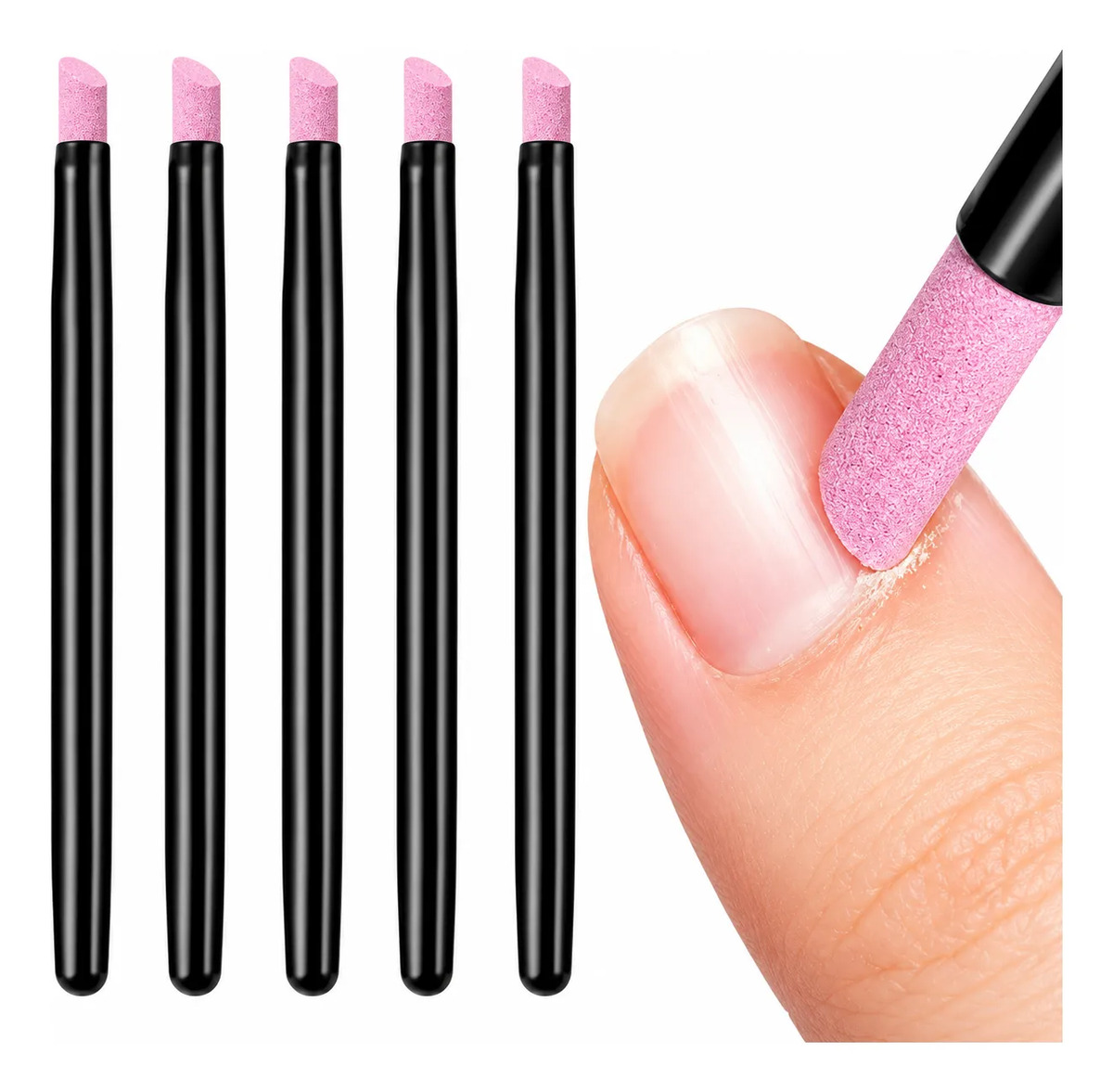 Kit com 5 canetas removedoras de cutícula ZYVA modelo Quartzo com ponta abrasiva chanfrada para manicure.