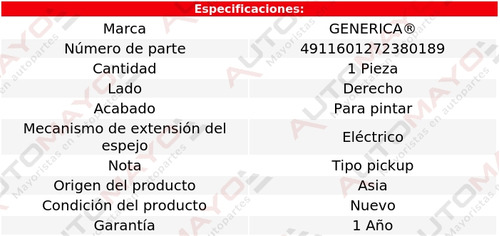 Un Espejo Derecho Elect Genrica Np300 Frontier 16-20 Foto 2