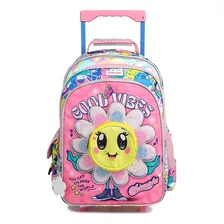 Chimola Mochila Con Carro Flower 16 Pulgadas Bt84 Color Rosa