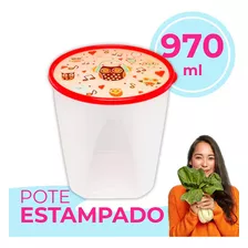 Pote Plástico Redondo Com Tampa Estampada 970ml Organizador