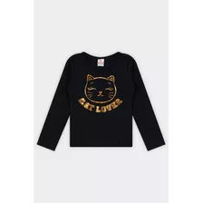 Blusa Meia Malha Infantil Menina Cat Lover Brandili