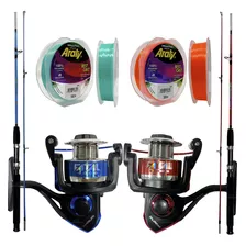 Kit De Pesca Duplo Vara 1,80mt 25lb Fatal 4000 E Linha 300m