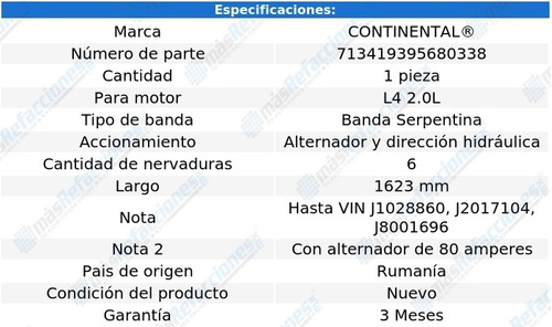 Banda Serpentina Alt, D/h 1623 Mm 9000 L4 2.0l 86-89 Foto 5