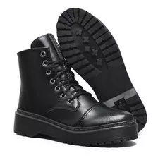 Bota Coturno Feminino All Black Tratorado Preto Clássico