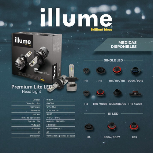 Focos Led Luces Illume Premium Lite H7 H11 9005 9006 H1 Faro Foto 3