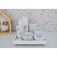 Kit Higiene Porcelana Bebê Borboletas Moderno K045 Lilás