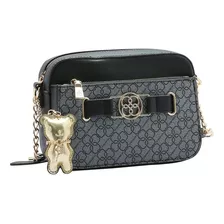 Bolsa Feminina Transversal Chenson Cg84176 Logo Chic Acambamento Dos Ferragens Dourado Cor Preto Desenho Do Tecido Liso