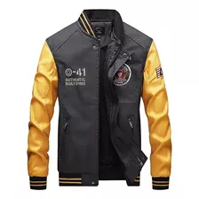 Chaqueta De Cuero Casual Para Hombre Con Cuello Alto