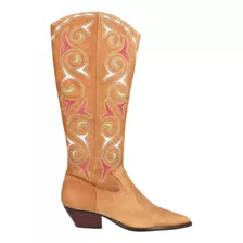 Bota Western Cano Alto Bordado Caramelo