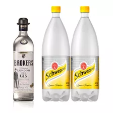 Gin Brokers 750ml + Agua Tonica Schweppes 1,5l X2