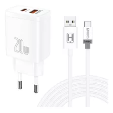 Cabo + Fonte 20w Compatível iPhone 15 Usb-c 15 Pro Max Turbo Cor Branco