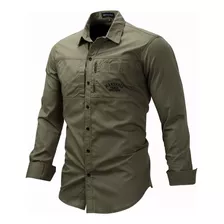 Camisa Masculina Manga Longa Jeans Algodão Militar