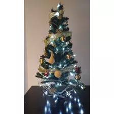 Arbol Pino De Navidad Con Luces Led Deco Y Borlas Doradas