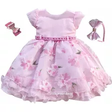 Vestido Infantil Jardim Encantado Floral E 2 Tiaras Promoção