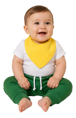Calça Saruel Copa Do Mundo, Kit Com 2 Calças E Um Babador Verde E Amarelo Liso G