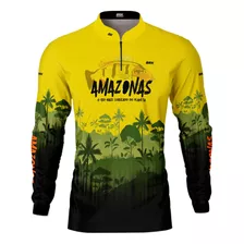 Camisa Blusa Camiseta De Pesca Brk Amarela Amazona Uv50 +