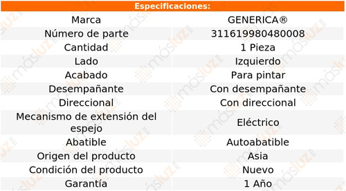 1- Espejo Izq Elect P/pintar Land Cruiser 16/19 Genrica Foto 2