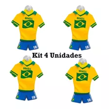 Kit 4 Mini Uniforme Do Brasil Camisa Brasil Com Ventosa