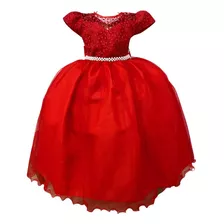 Vestido Infantil Vermelho Longo Com Renda E Pérola