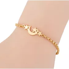 Pulsera Luna Y Estrellas Acero Inoxidable Calidad Ajustable