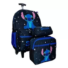 Kit Mochila Infantil Stitch Rodinha Escolar Lancheira Estojo