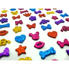 100 Mini Adesivos Pet Piercings Lacinhos Eva Com Glitter Dog