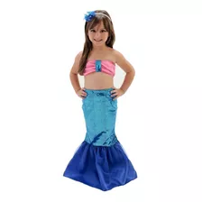 Vestido Infantil Fantasia Pequena Sereia Ariel Com Tiara