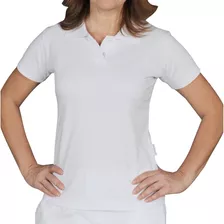 Camiseta Polo Piquet Feminina Branca Manga Curta Bu26